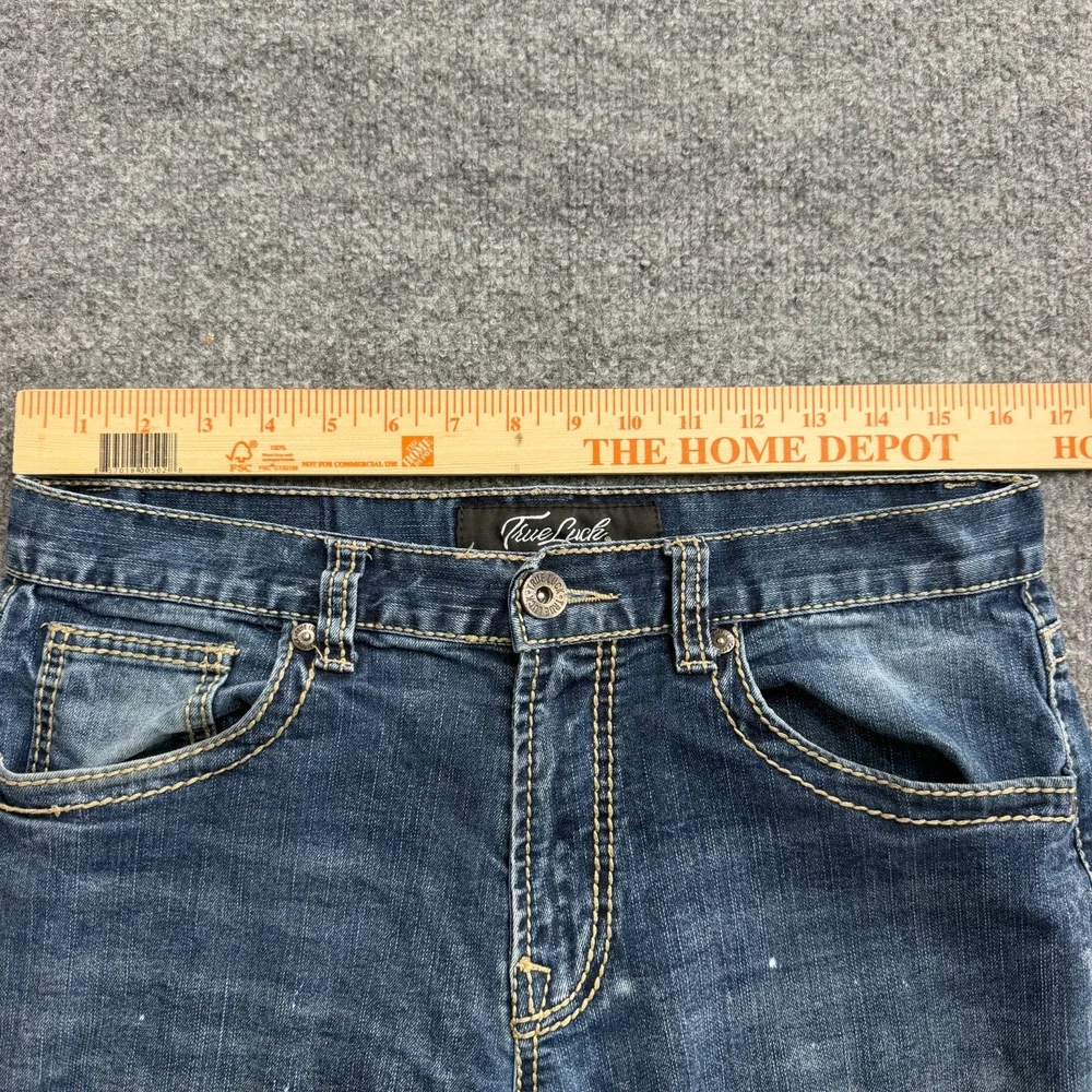 True Luck Jeans Men's 32x30 Medium Wash Straight Leg Distressed Denim Y2K